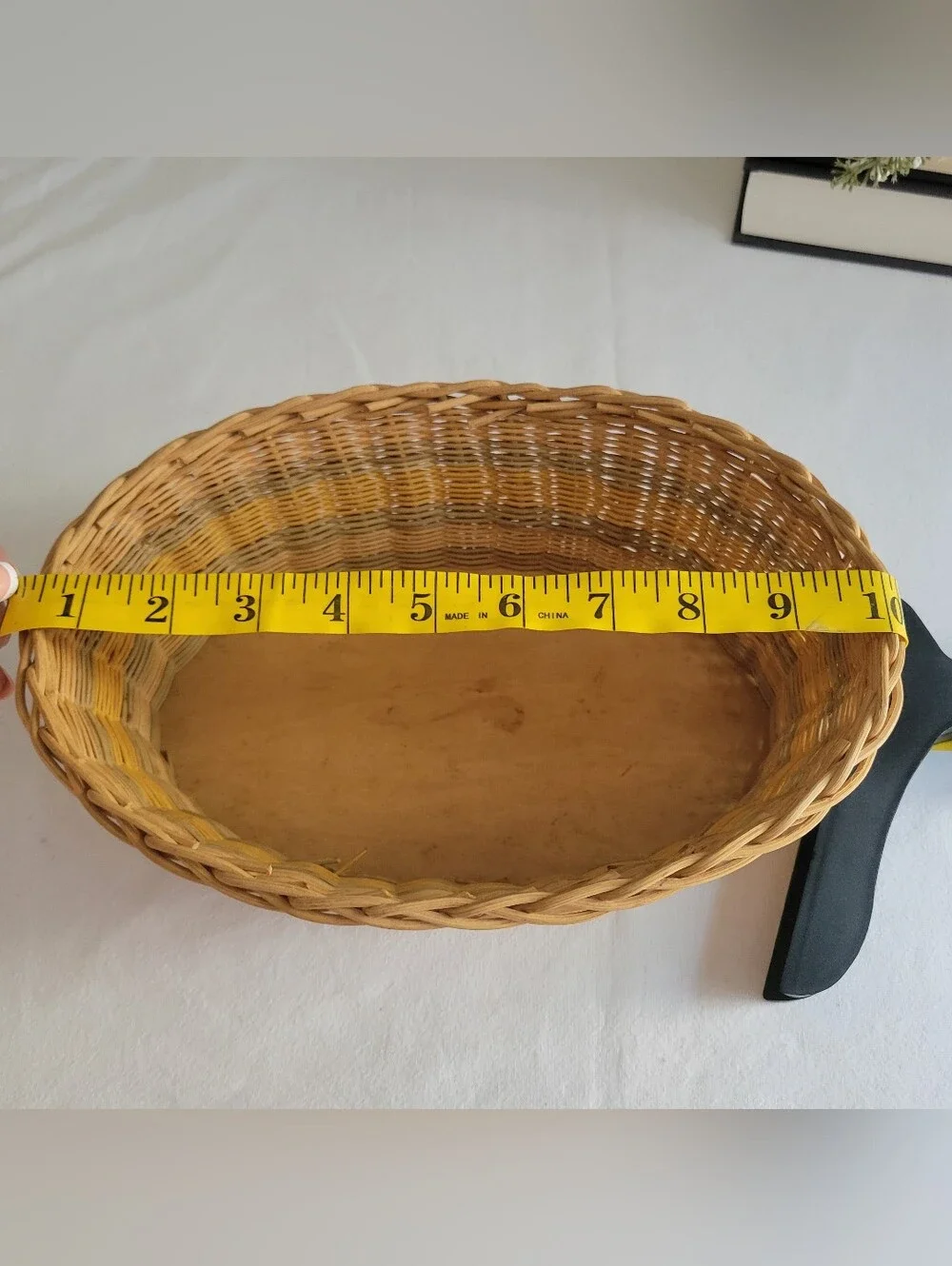 Vintage Hand Woven Striped Wicker Rattan Oval Basket 1940 Storage- Natural